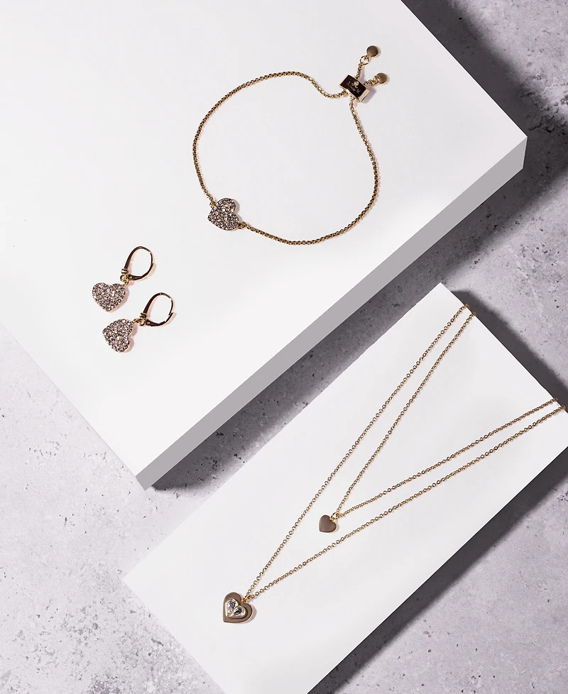 Dkny Crystal Heart Drop Lever Back Earrings