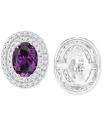 Amethyst (1-3/8 ct. t.w.) & Lab Grown White Sapphire (1/2 Oval Halo Birthstone Stud Earrings Sterlings Silver (Also Additional Birthst