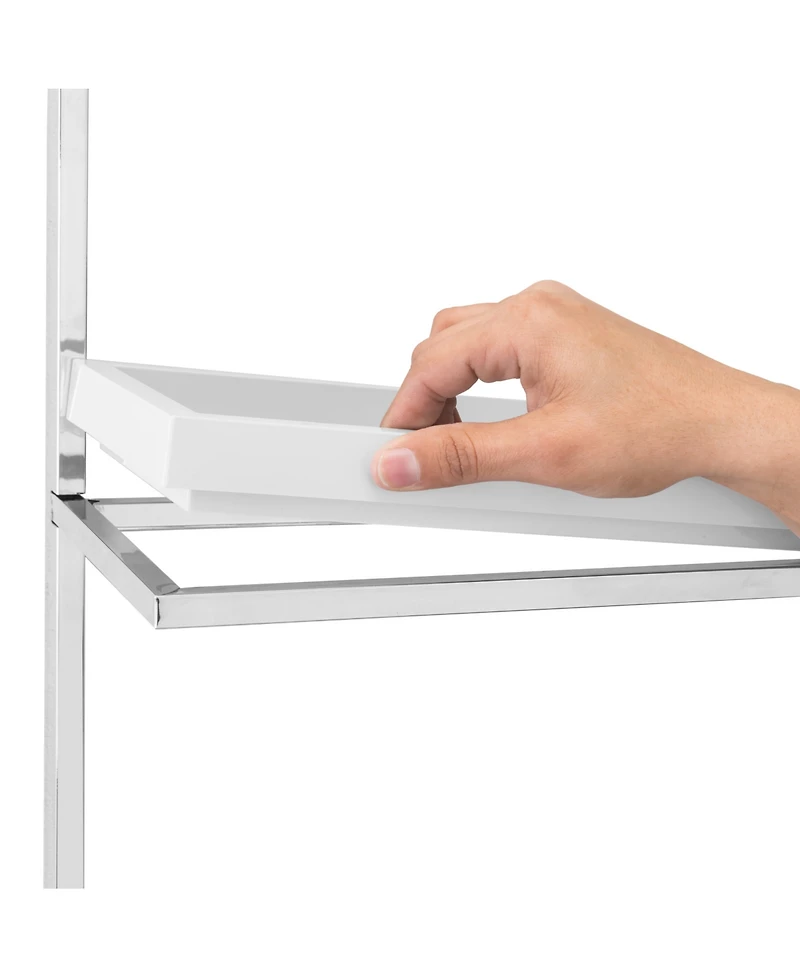 Wall Mount 3-Tier White and Chrome Bathroom Shelf with towel Bar and Removable Trays