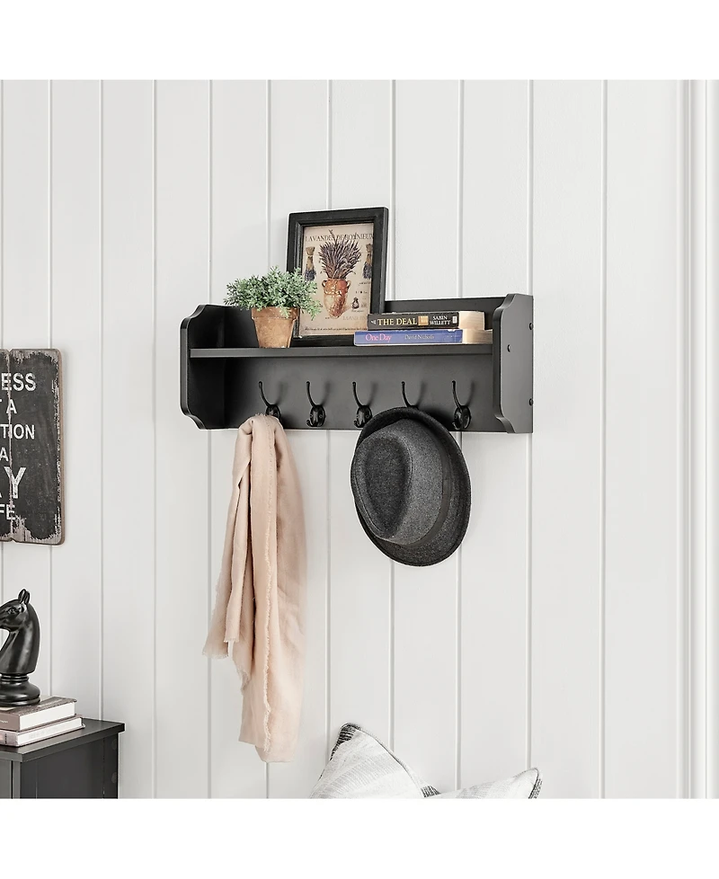 Danya B Entryway Floating Utility Wall Shelf with Hooks