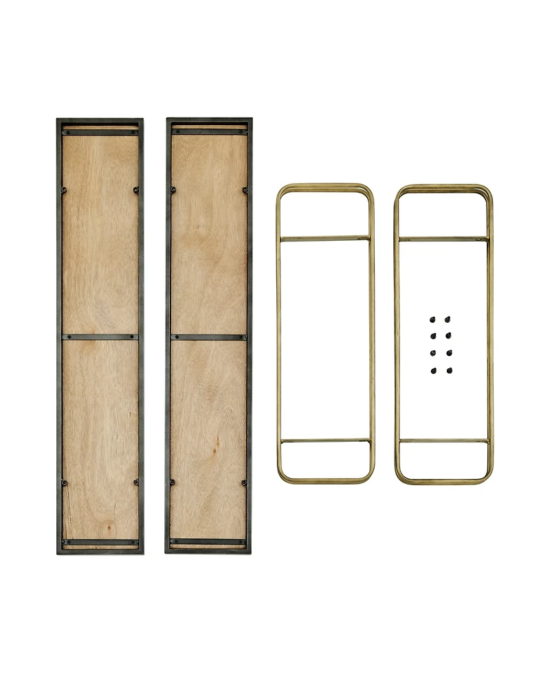 Danya B Two-Tier Warm Gold-Tone and Washed Oak Brown Metal Hanging Bracket Wall Mounted Shelf