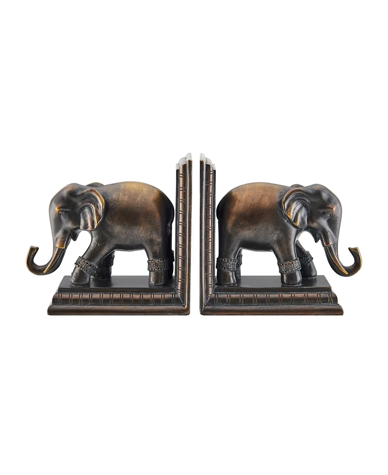 Danya B Ornate Elephants Polyresin Bronze Patina Finish Bookend, Set of 2