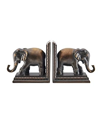 Danya B Ornate Elephants Polyresin Bronze Patina Finish Bookend, Set of 2