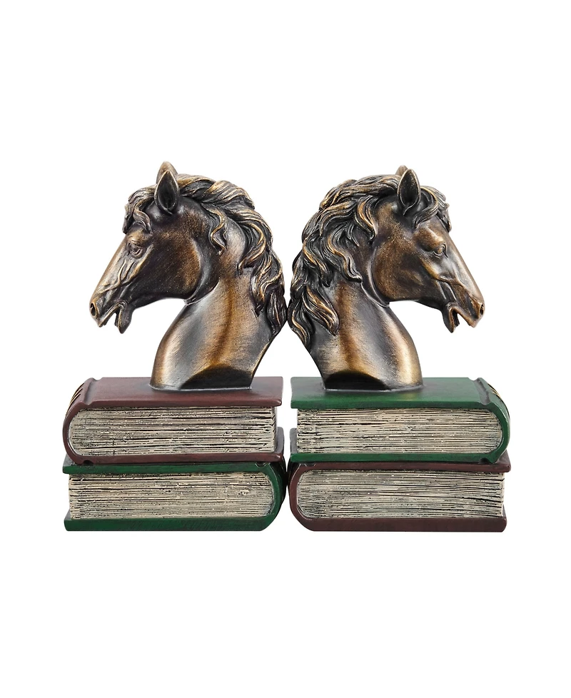 Danya B Horses on Books Polyresin Antique-Like Patina Finish Bookend, Set of 2