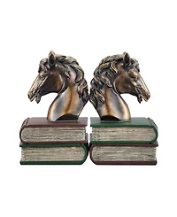 Danya B Horses on Books Polyresin Antique-Like Patina Finish Bookend, Set of 2