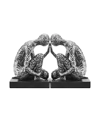 Danya B Kneeling Figure Sculptures Polyresin Silver-Tone and Black Finish Bookend, Set of 2