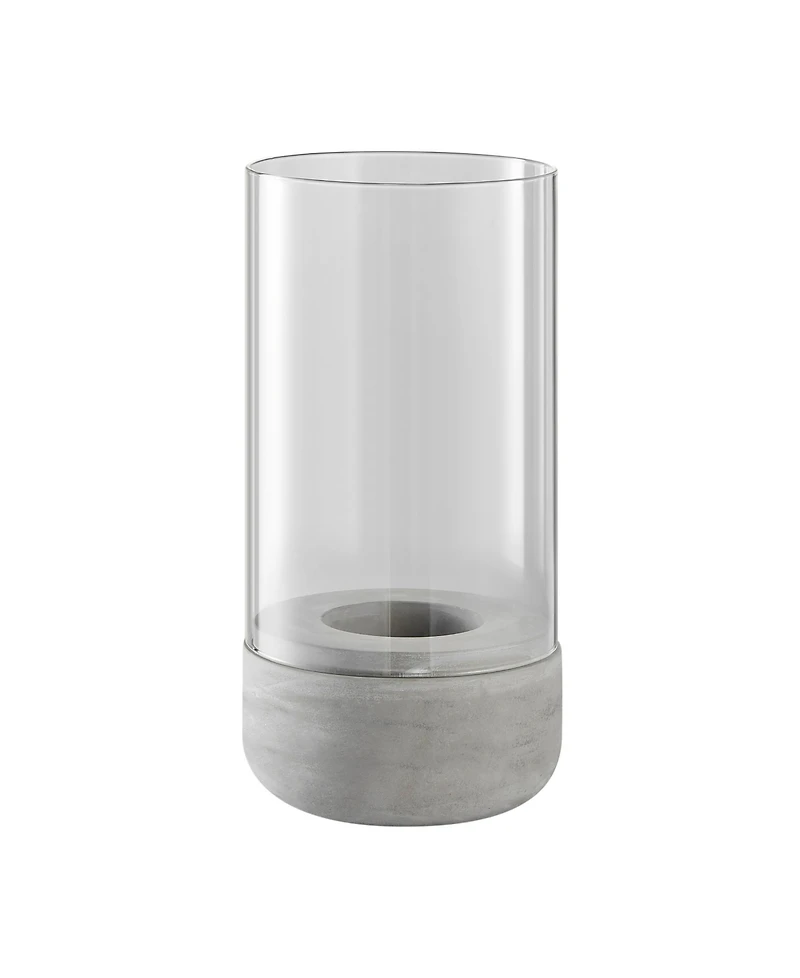 Danya B Modern Cool Gray Cement Base and Glass Pillar Hurricane Candle Holder, Large