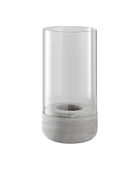 Danya B Modern Cool Gray Cement Base and Glass Pillar Hurricane Candle Holder, Large