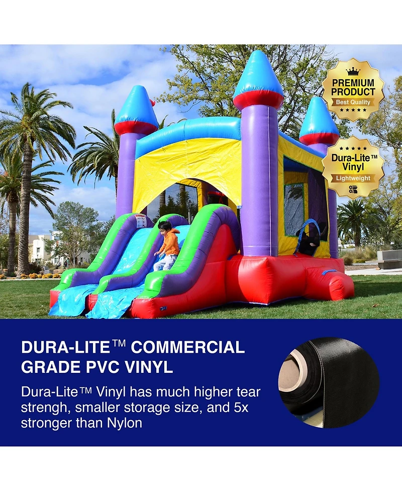 HeroKiddo Jelly Bean Castle Commercial Grade Bounce House with Dual Slide (with Blower), Kids and Adults, Basketball Hoop, Inflatable, Outdoor Indoor,