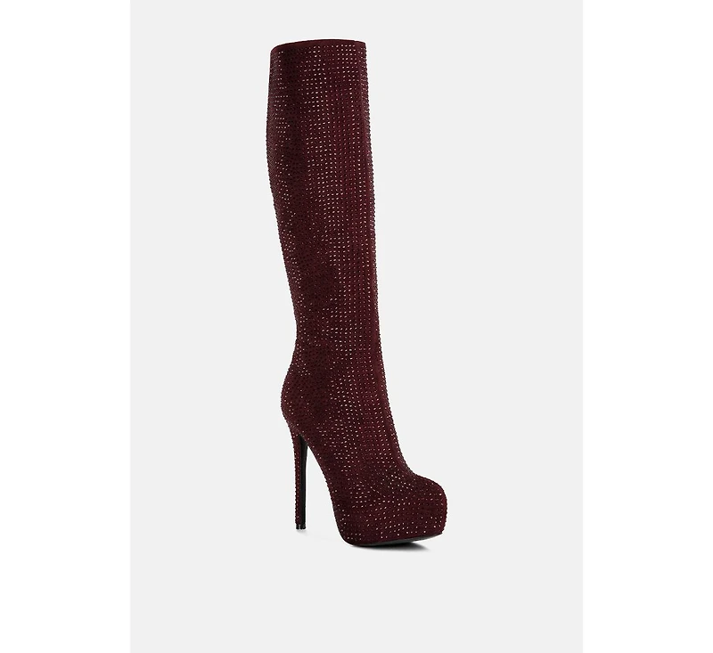 nebula rhinestone embellished stiletto calf boots