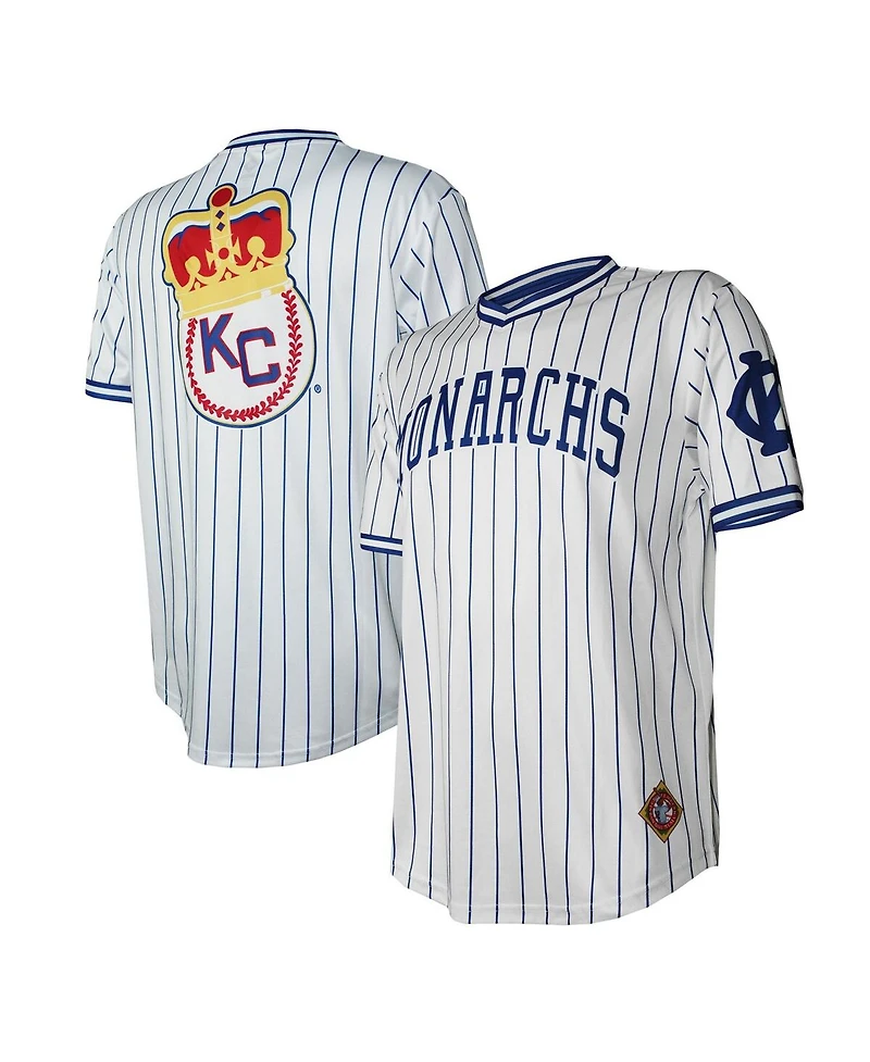 Men's Stitches White Distressed Kansas City Monarchs V-Neck Jersey