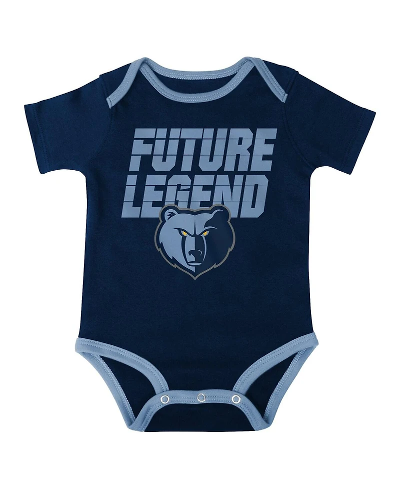 Baby Boys and Girls Navy, Light Blue, Gray Memphis Grizzlies Bank Shot Bodysuit, Hoodie T-shirt and Shorts Set