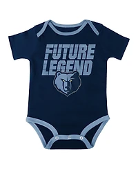 Baby Boys and Girls Navy, Light Blue, Gray Memphis Grizzlies Bank Shot Bodysuit, Hoodie T-shirt and Shorts Set