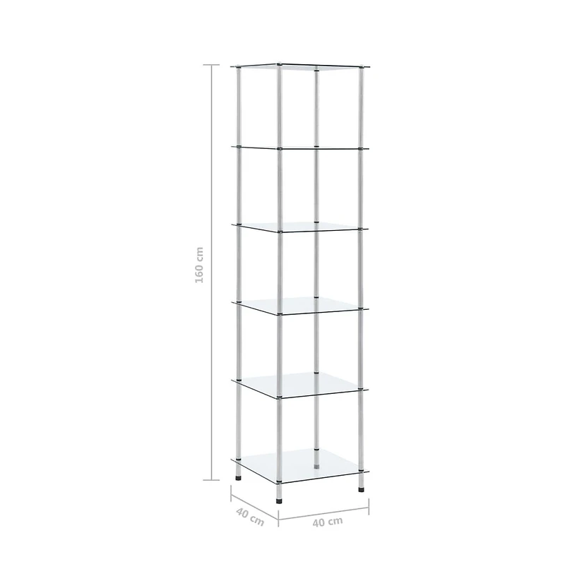 6-Tier Shelf Transparent 15.7"x15.7"x63" Tempered Glass