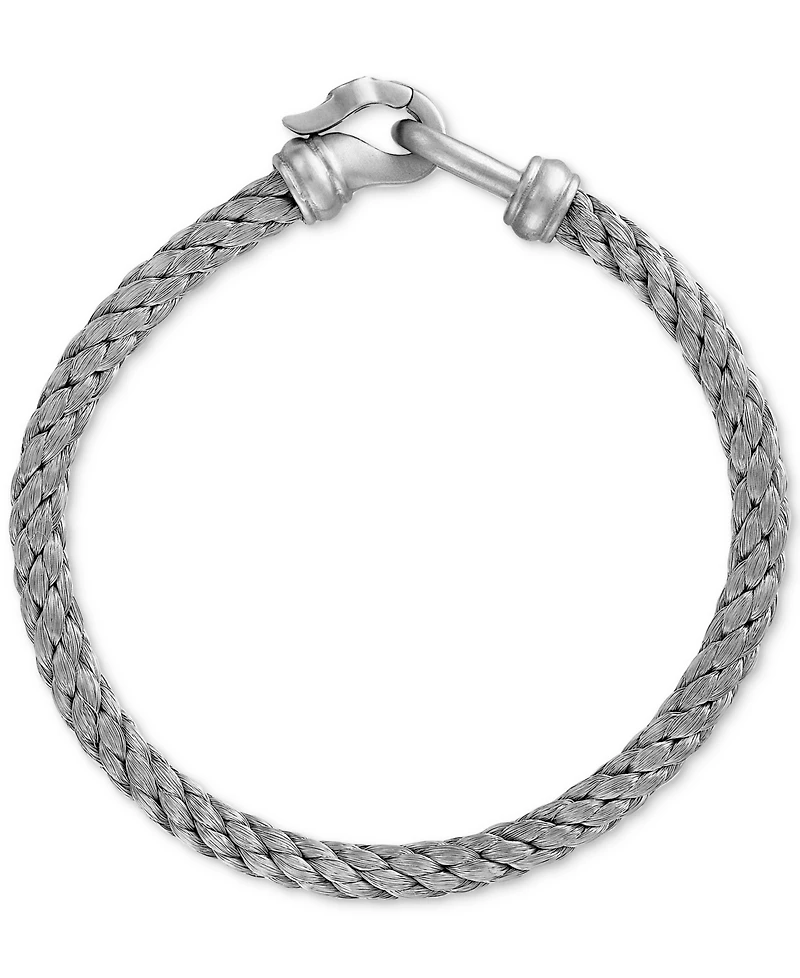 Esquire Men's Jewelry Woven Black Nylon Bracelet in Black Ip Stainless Steel, Created for Macy's