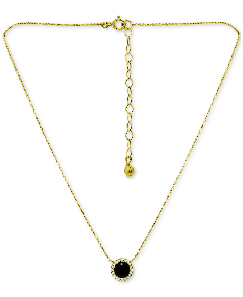 Giani Bernini Onyx & Cubic Zirconia Halo Pendant Necklace in 18k Gold-Plated Sterling Silver, 16" + 2" extender (Also in Dyed Howlite), Created for Ma