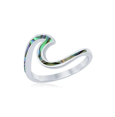 Sterling Silver Abalone Wave Design Ring