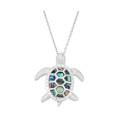 Sterling Silver Abalone Turtle Pendant Necklace