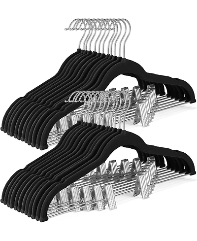 Velvet Skirt & Pant Hangers with Adjustable Clips Black 24 Pack