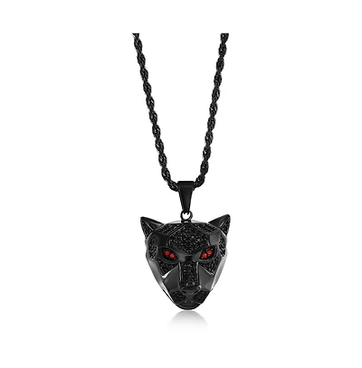 Stainless Steel Black Plated Panther with Ruby Cz Eyes Necklace