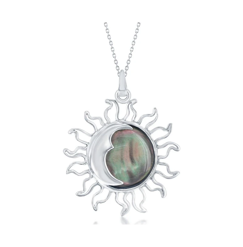 Sterling Silver Sun & Moon Abalone Pendant Necklace