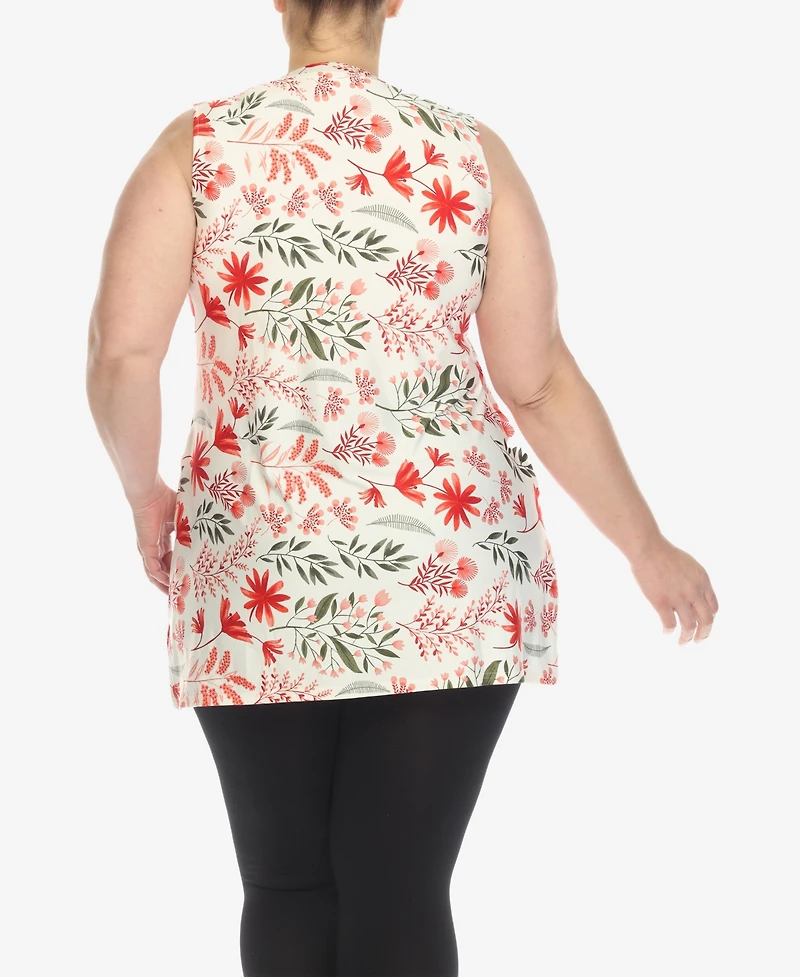 White Mark Plus Floral Sleeveless Tunic Top