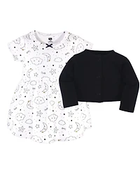 Hudson Baby Toddler Girls Cotton Dress and Cardigan Set