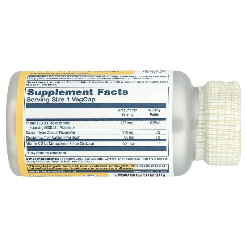 Solaray Vitamin D3 + K2 - 60 VegCaps