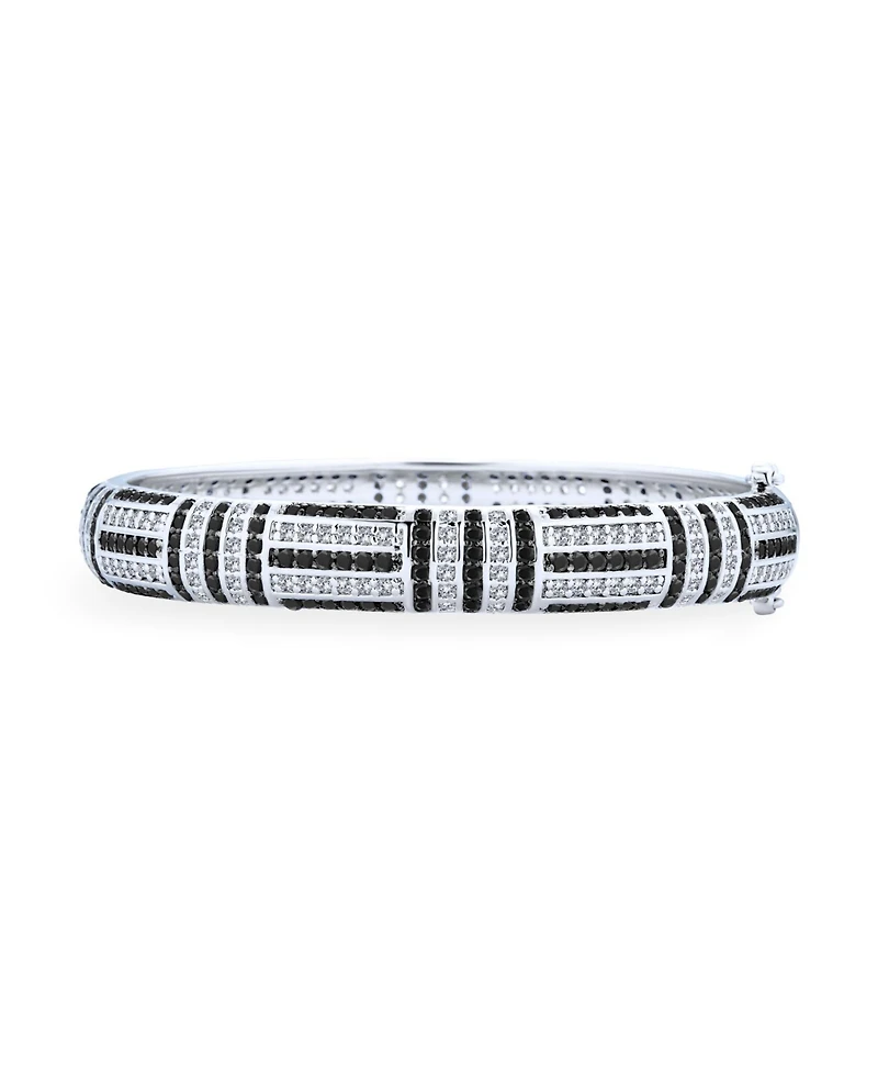 Bling Jewelry Geometric Art Deco Statement Cz Bangle Bracelet Rhodium Plated Brass