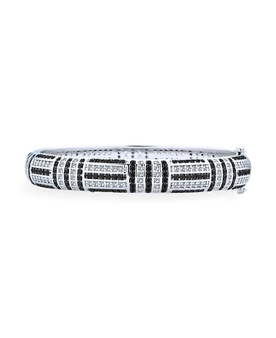 Bling Jewelry Geometric Art Deco Statement Cz Bangle Bracelet Rhodium Plated Brass