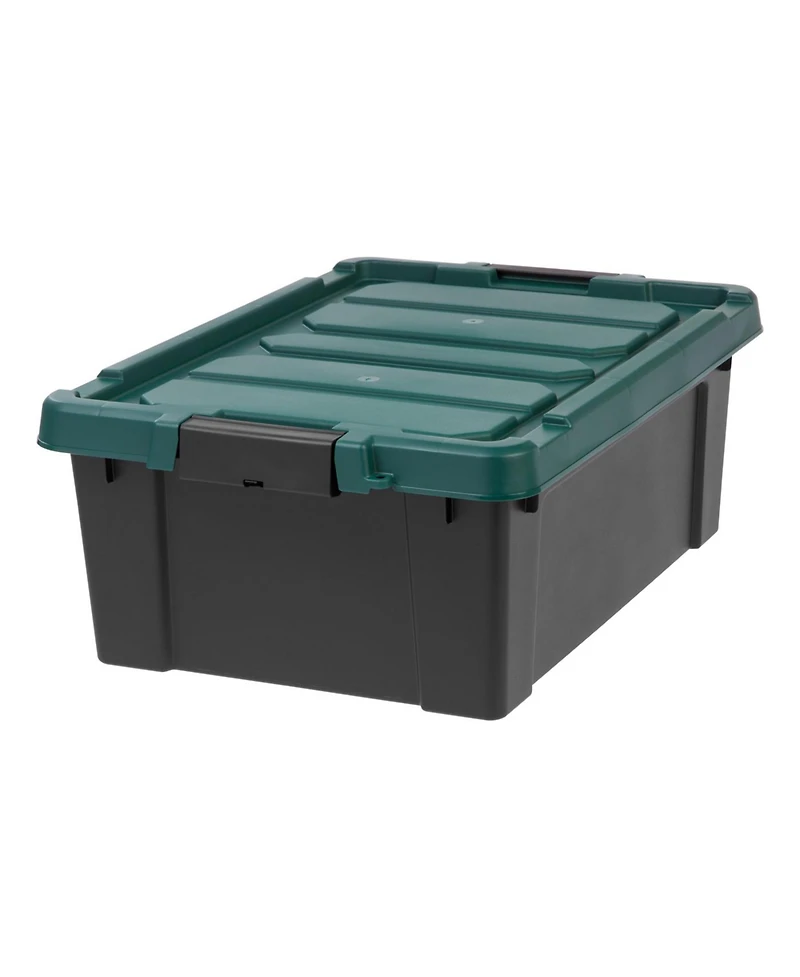 Iris Remington 10 Gallon Loackable Storage Totes with Lids, Green Lid, Heavy-Duty Durable Stackable Containers, Large Garage Organizing Bins Moving Tu