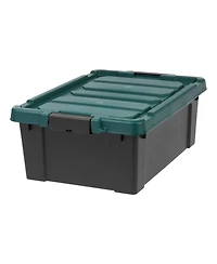 Iris Remington 10 Gallon Loackable Storage Totes with Lids, Green Lid, Heavy-Duty Durable Stackable Containers, Large Garage Organizing Bins Moving Tu