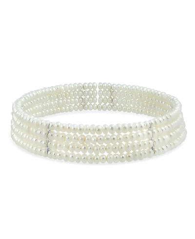 Bling Jewelry Fine Classic Jewelry Wide 4 Row Statement White Freshwater Cultured Pearl Necklace Prom Silver Plated Accent Bar Adjustable