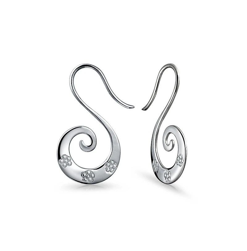 Bling Jewelry Artisan Tribal Flower Blossom Swirl Wire Spiral Pull Through Hoop Threader Earrings Sterling Silver
