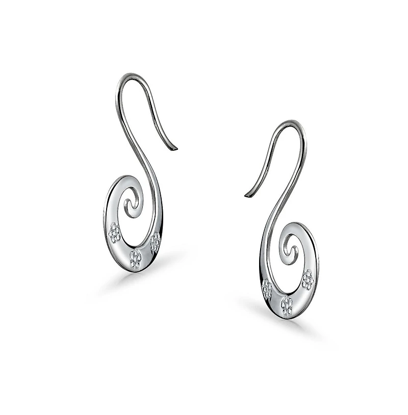 Bling Jewelry Artisan Tribal Flower Blossom Swirl Wire Spiral Pull Through Hoop Threader Earrings Sterling Silver