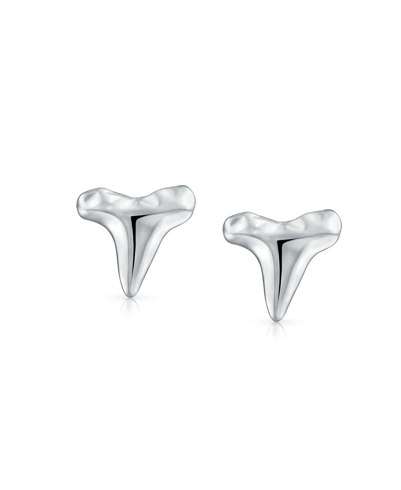 Bling Jewelry Small Tiny Ocean Nautical Animal Hawaiian Shark Tooth Stud Earrings Texture Sterling Silver Vacation Jewelry
