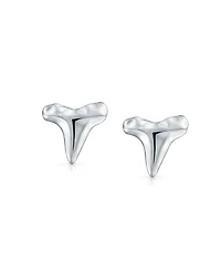 Bling Jewelry Small Tiny Ocean Nautical Animal Hawaiian Shark Tooth Stud Earrings Texture Sterling Silver Vacation Jewelry