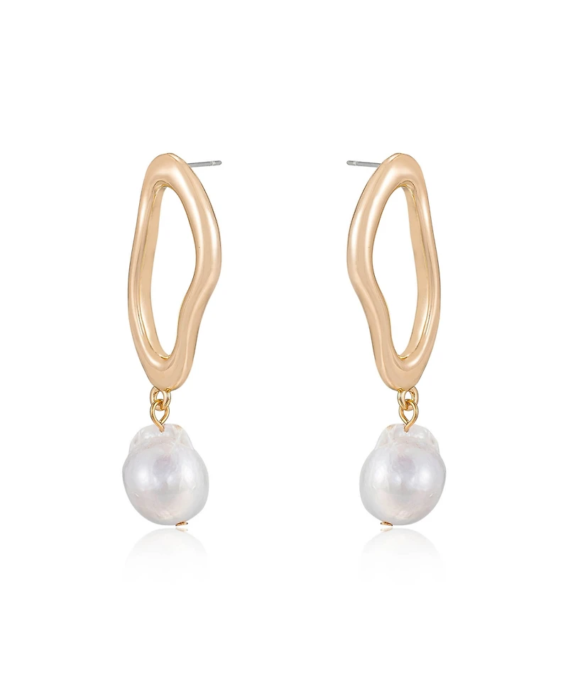 Ettika Open Circle 18K Gold-Plated and Cultured Freshwater Pearl Dangle Earrings