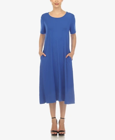 White Mark Women's Short Sleeve Midi Dress
