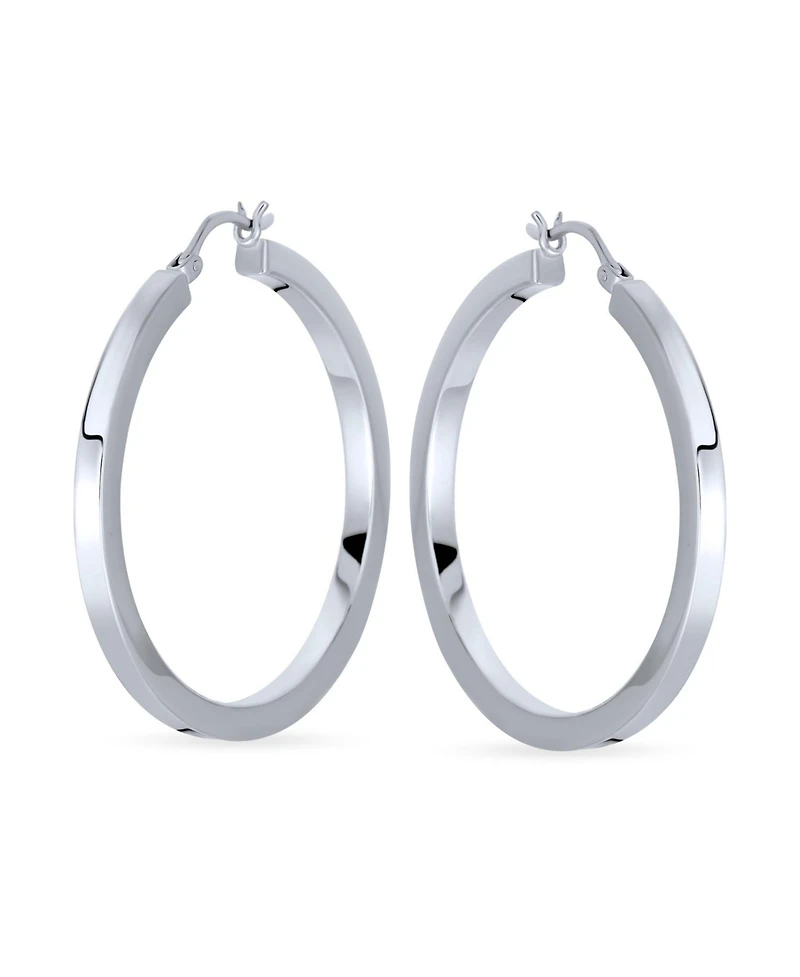 Bling Jewelry Simple Large Round Flat Square Tube Big Hoop Earrings Sterling Silver Hinged Notched Post 1.65 Inch Diameter