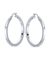 Bling Jewelry Simple Large Round Flat Square Tube Big Hoop Earrings Sterling Silver Hinged Notched Post 1.65 Inch Diameter