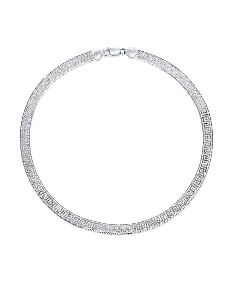 Bling Jewelry Flexible Reversible Flat Greek Key Sterling Silver Herringbone Necklace Collar 18 Inch