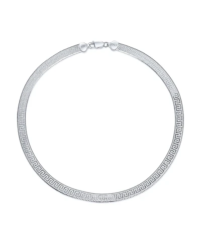 Bling Jewelry Flexible Reversible Flat Greek Key Sterling Silver Herringbone Necklace Collar 18 Inch
