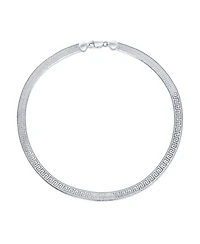 Bling Jewelry Flexible Reversible Flat Greek Key Sterling Silver Herringbone Necklace Collar 18 Inch