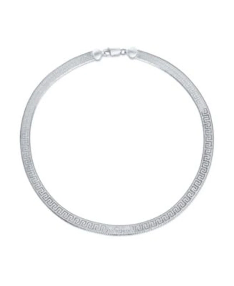 Bling Jewelry Flexible Reversible Flat Greek Key Sterling Silver Herringbone Necklace Collar For Women