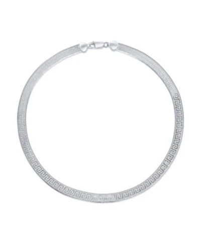 Bling Jewelry Flexible Reversible Flat Greek Key Sterling Silver Herringbone Necklace Collar For Women