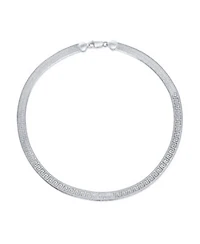 Bling Jewelry Flexible Reversible Flat Greek Key Sterling Silver Herringbone Necklace Collar For Women