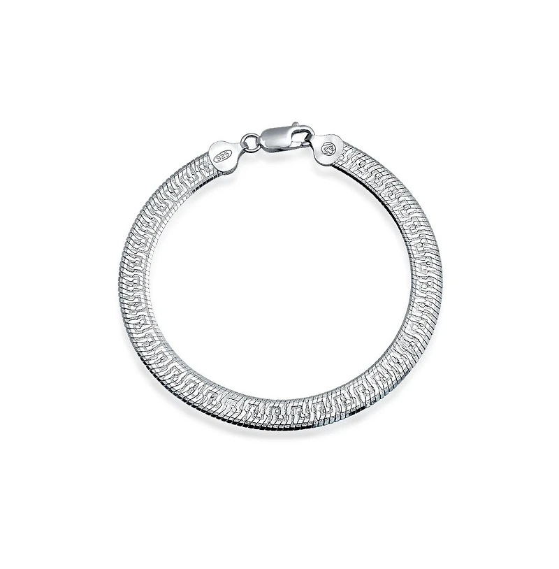 Bling Jewelry Herringbone Reversible Flat Greek Key Flexible Strong Chain Bracelet Sterling Silver