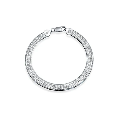 Bling Jewelry Herringbone Reversible Flat Greek Key Flexible Strong Chain Bracelet Sterling Silver