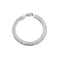 Bling Jewelry Herringbone Reversible Flat Greek Key Flexible Strong Chain Bracelet Sterling Silver